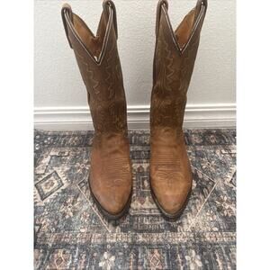 Vintage Dan Post Men’s Brown Leather Western Cowboy Pull On Boots US 8 EW‎
